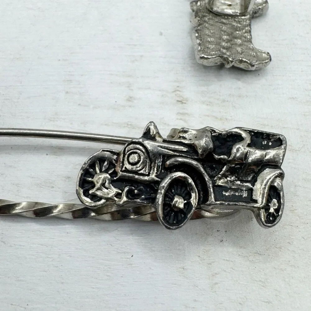 Vtg Ford Model T Antique Car Silver Tone Cufflinks And Tie Pin Bar Set  Fancy